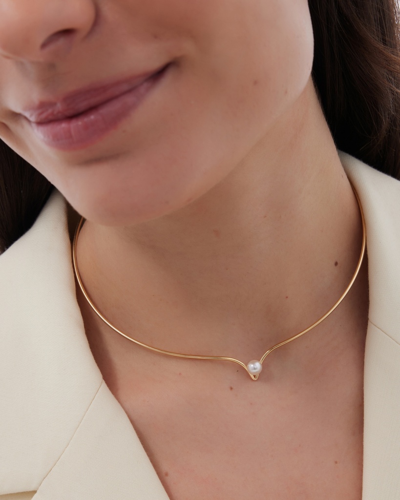 Choker Solene con perla en Plata baño Oro