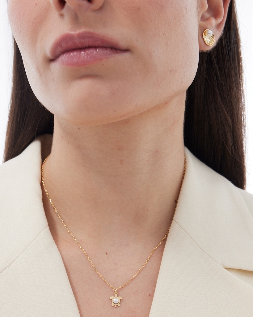 Collar corto Solene tortuga con perla en Plata baño Oro