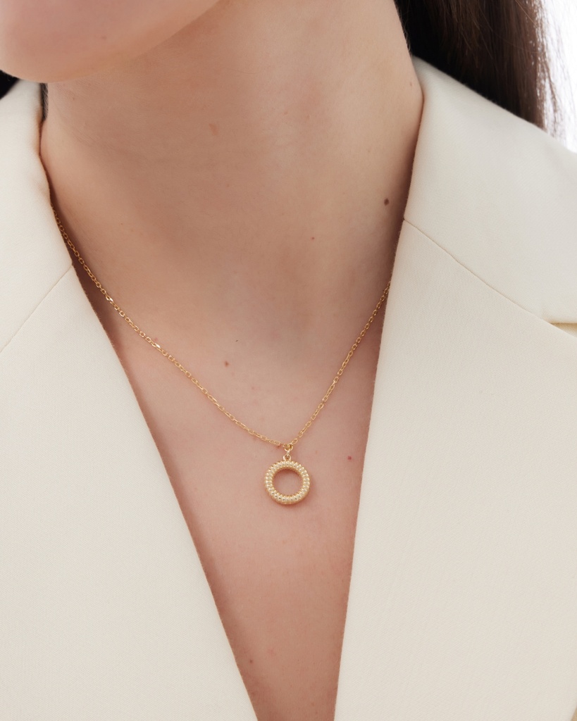 Collar corto Solene círculo textura en Plata baño Oro