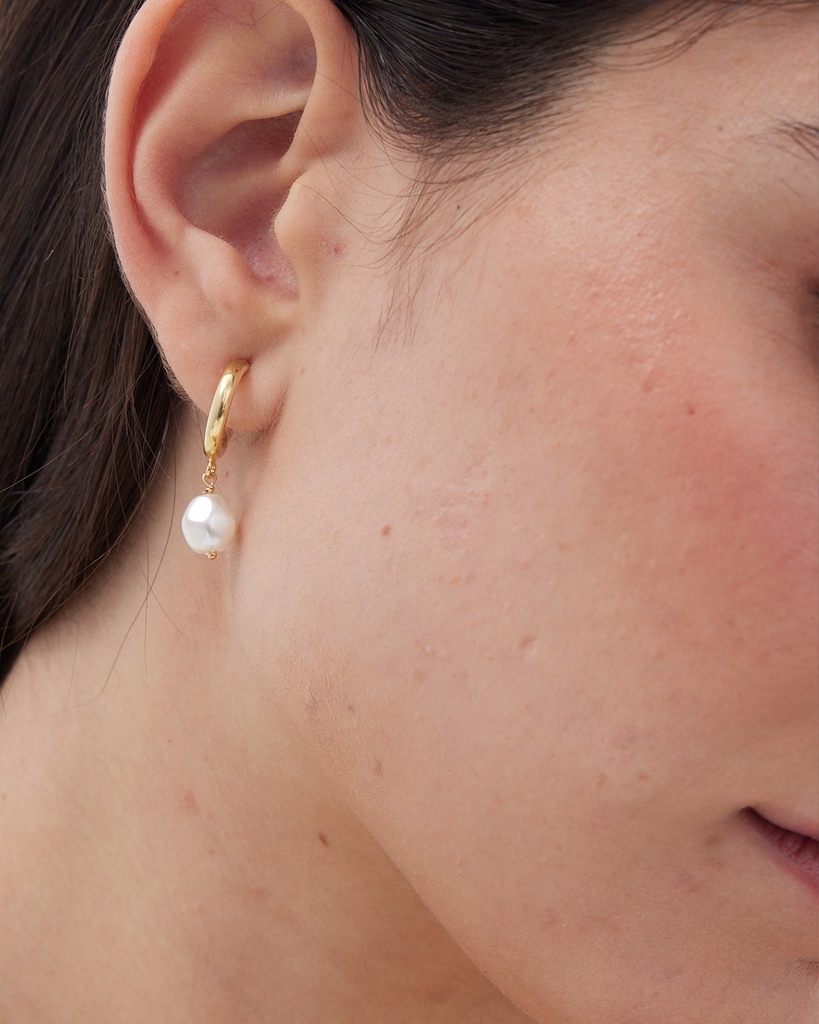 Pendientes aro Solene con perla barroca en Plata baño Oro