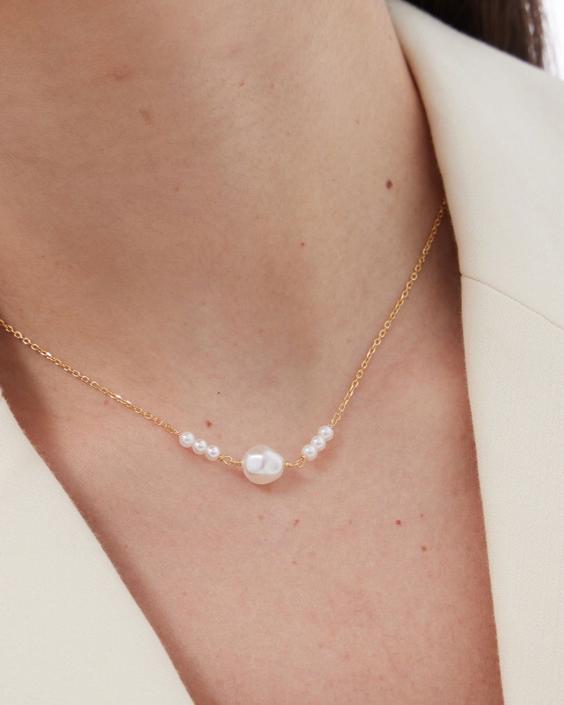 Collar corto Solene con perla barroca en Plata baño Oro