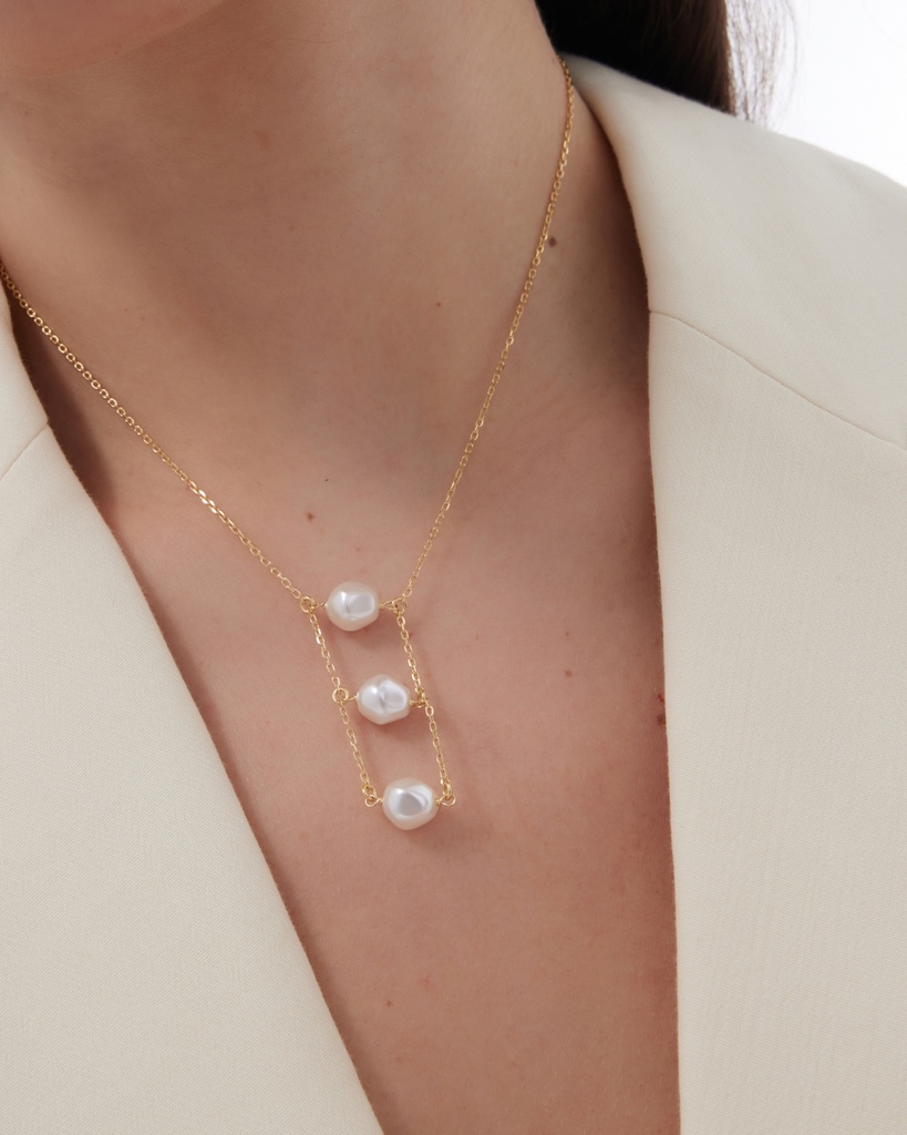 Collar largo Solene con perla barroca en Plata baño Oro