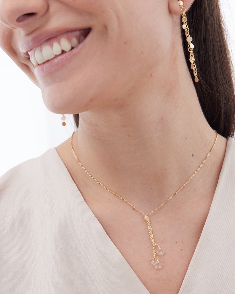 Collar largo Muse círculo con cristal blanco en Plata