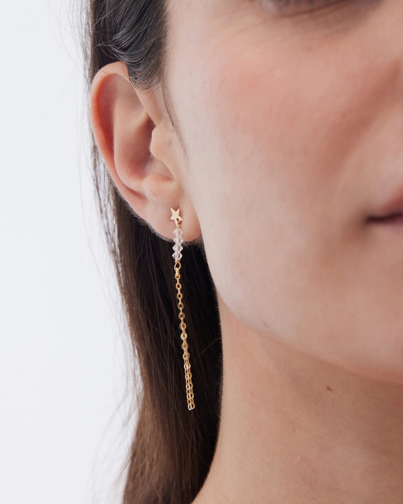 Pendientes largos Muse estrella y cadenas con cristal blanco en Plata