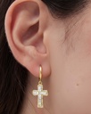 Pendientes aro click Lux cruz con circonita blanca en Plata
