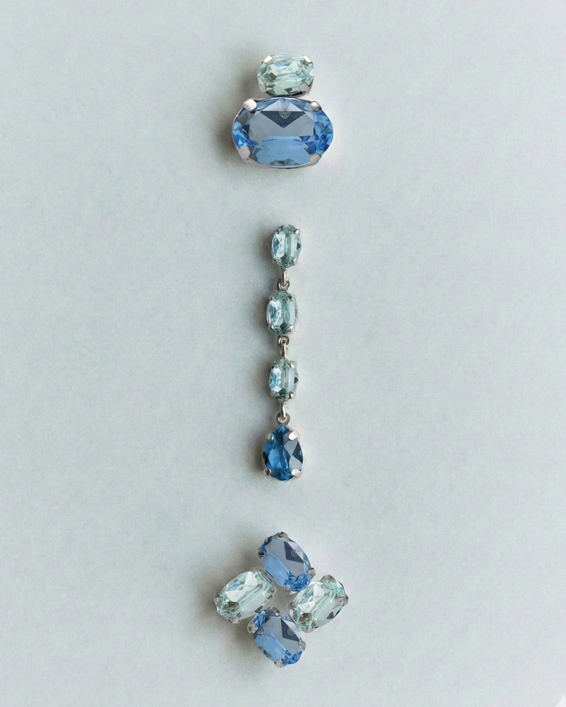 Pendientes botón Eau con cristal azul en Plata baño Rodio