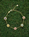 Pulsera Fleur flor con cristal multicolor en Plata baño Oro