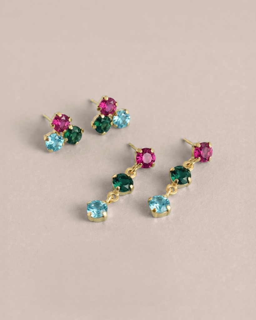 Pendientes cortos Azure con cristal multicolor en Plata baño Oro