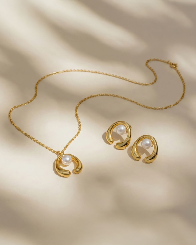 Pendientes cortos Solene con perla cultivada en Plata baño Oro