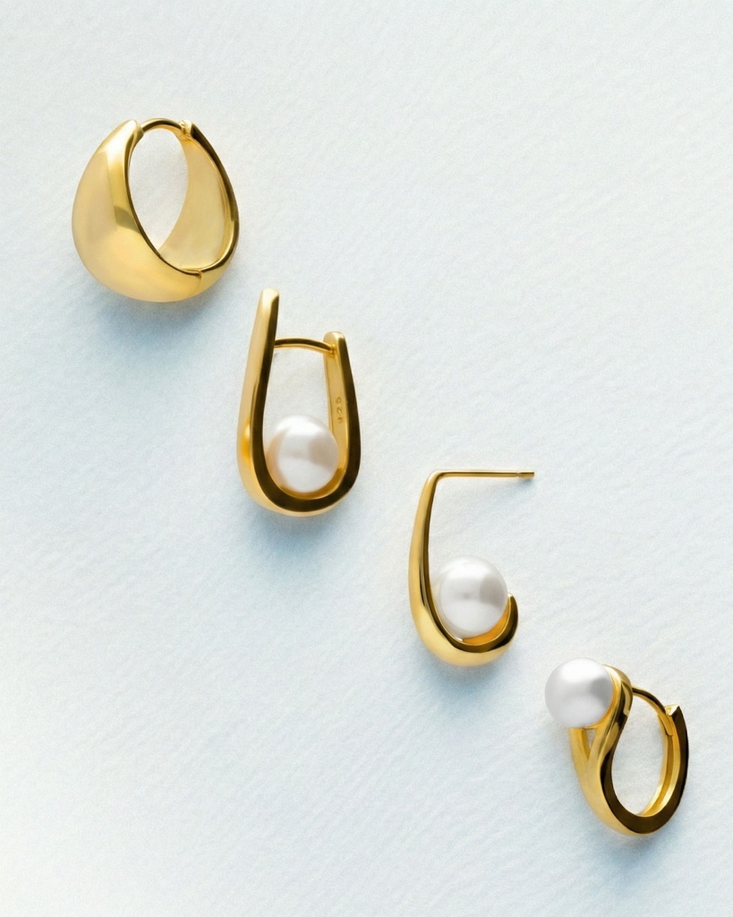 Pendientes aro click Solene con perla en Plata baño Oro