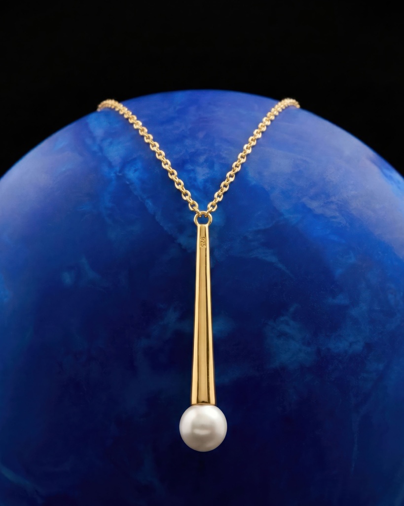 Collar largo Solene con perla en Plata baño Oro