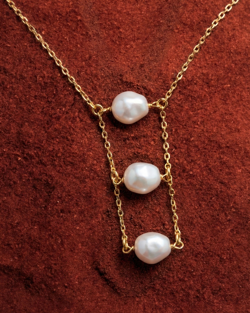 Collar largo Solene con perla barroca en Plata baño Oro