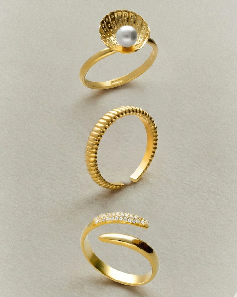 Anillo ajustable Solene textura en Plata baño Oro