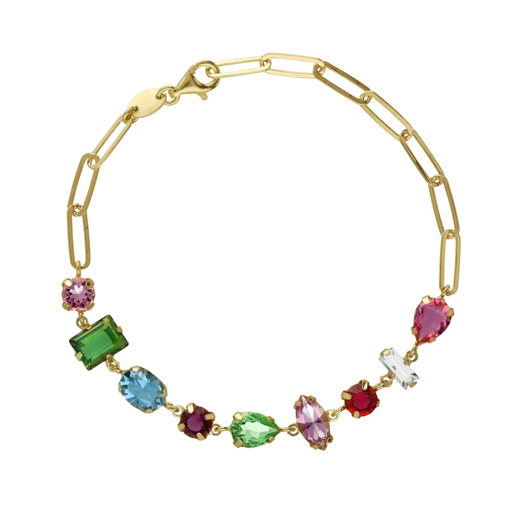 Pulsera formas cristales multicolor con cadena forzatina oro de Passion