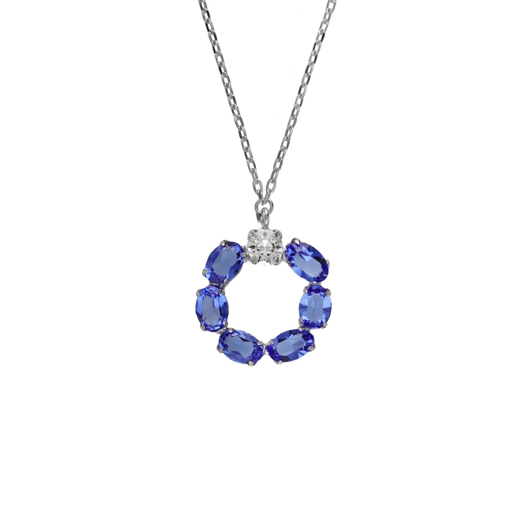 [A4687-08HG] Collar corto círculo cristal azul en Plata baño rodio de Harmony