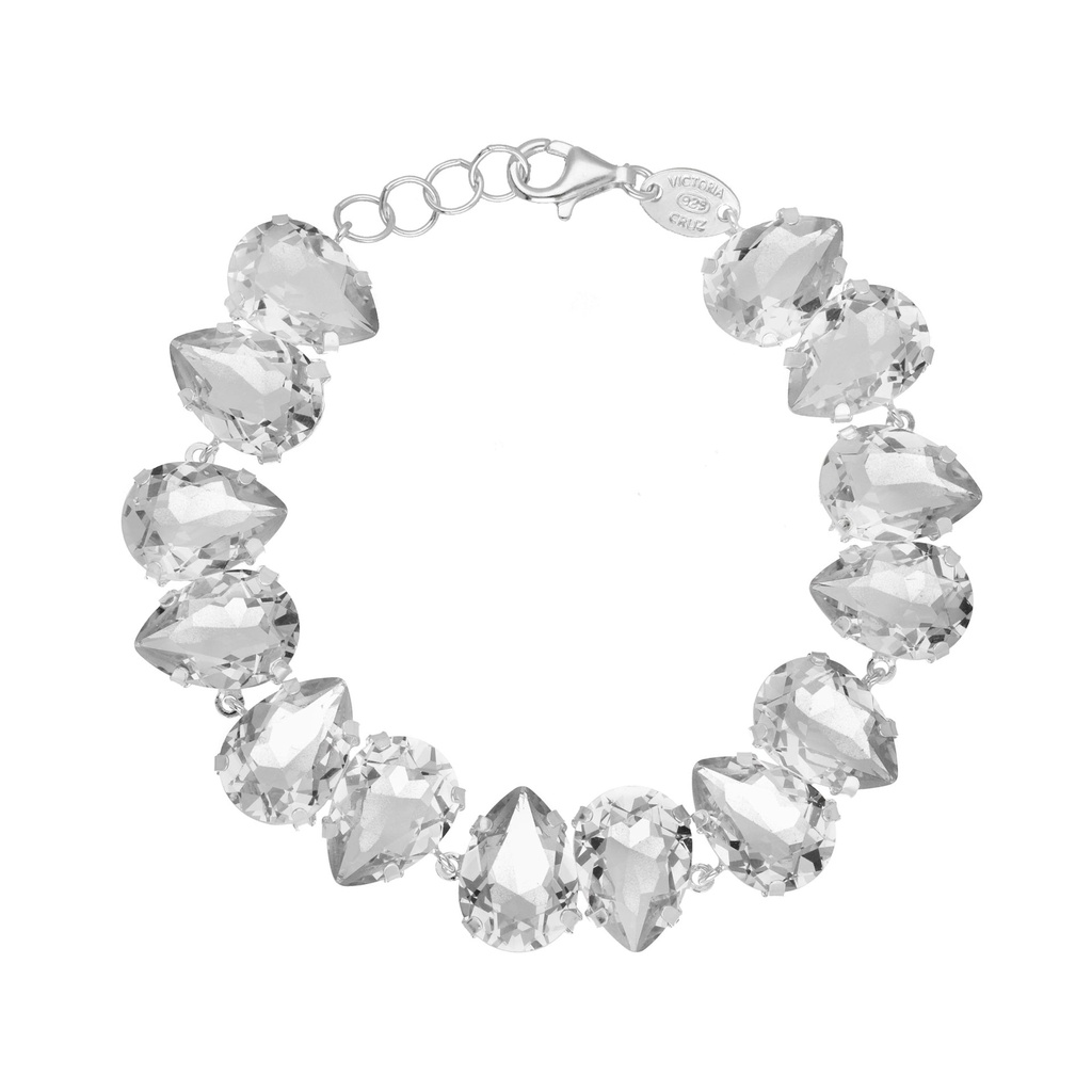 [A4438-07HP] Pulsera lágrima cristal blanco en Plata baño rodio de Magnolia