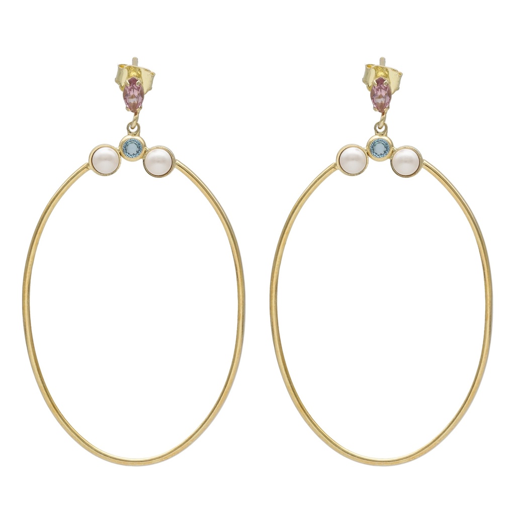 Pendientes largos perla multicolor bañados en oro