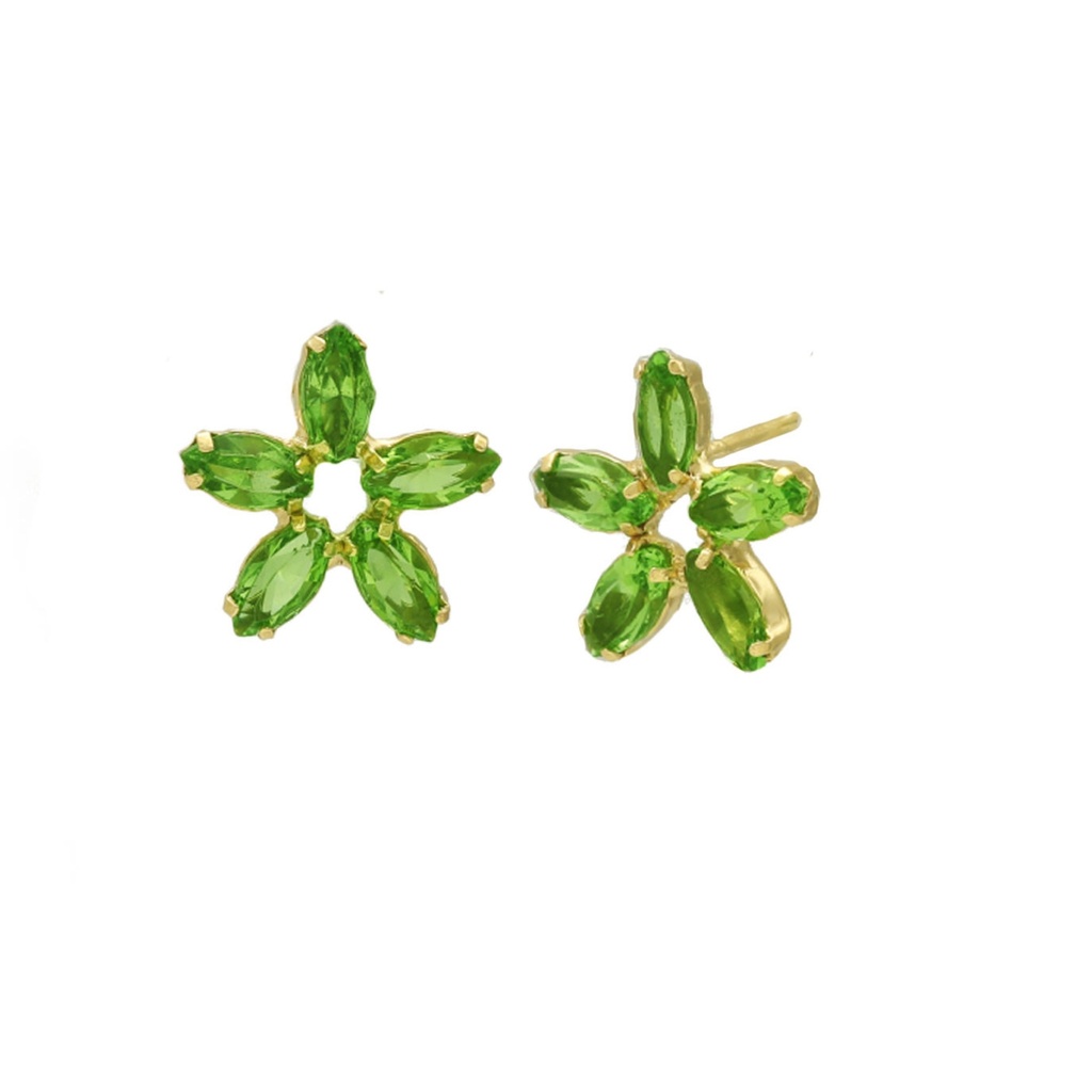 [A3994-14DT] Pendientes cortos flor cristal en Plata baño Oro de Las Estaciones (Peridot)