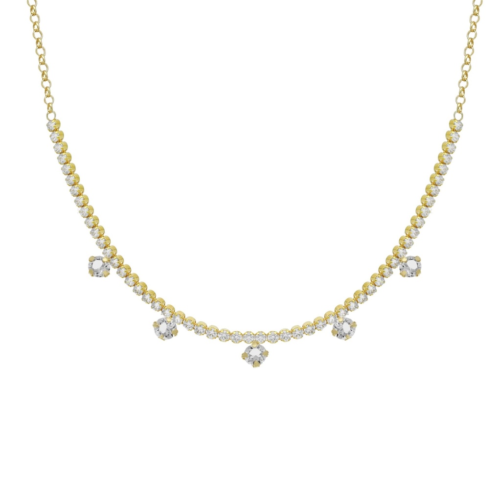 [A4482-07DG] Collar corto cristales riviere en Plata de Halo