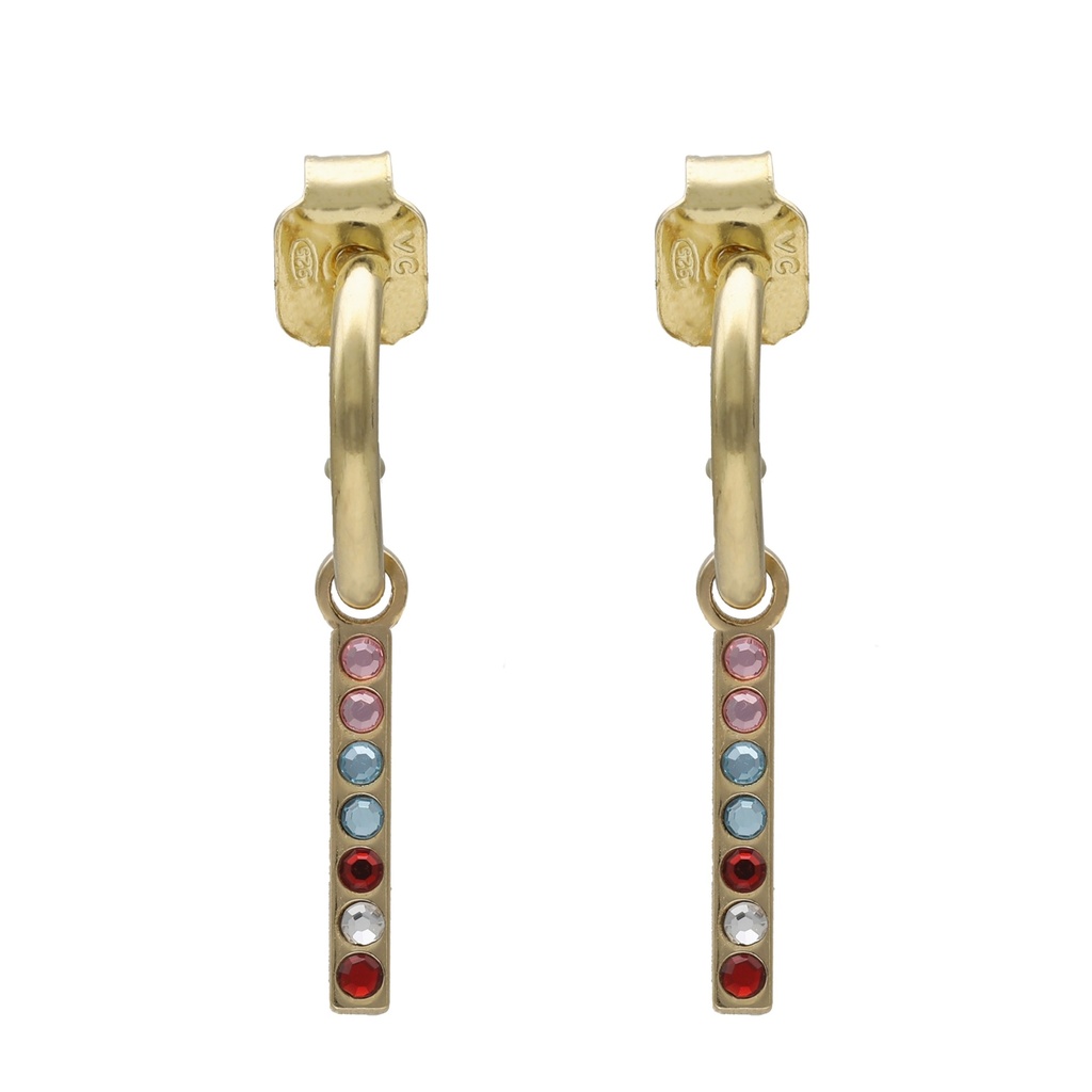 Pendientes aro palo cristal multicolor en Plata de Charming