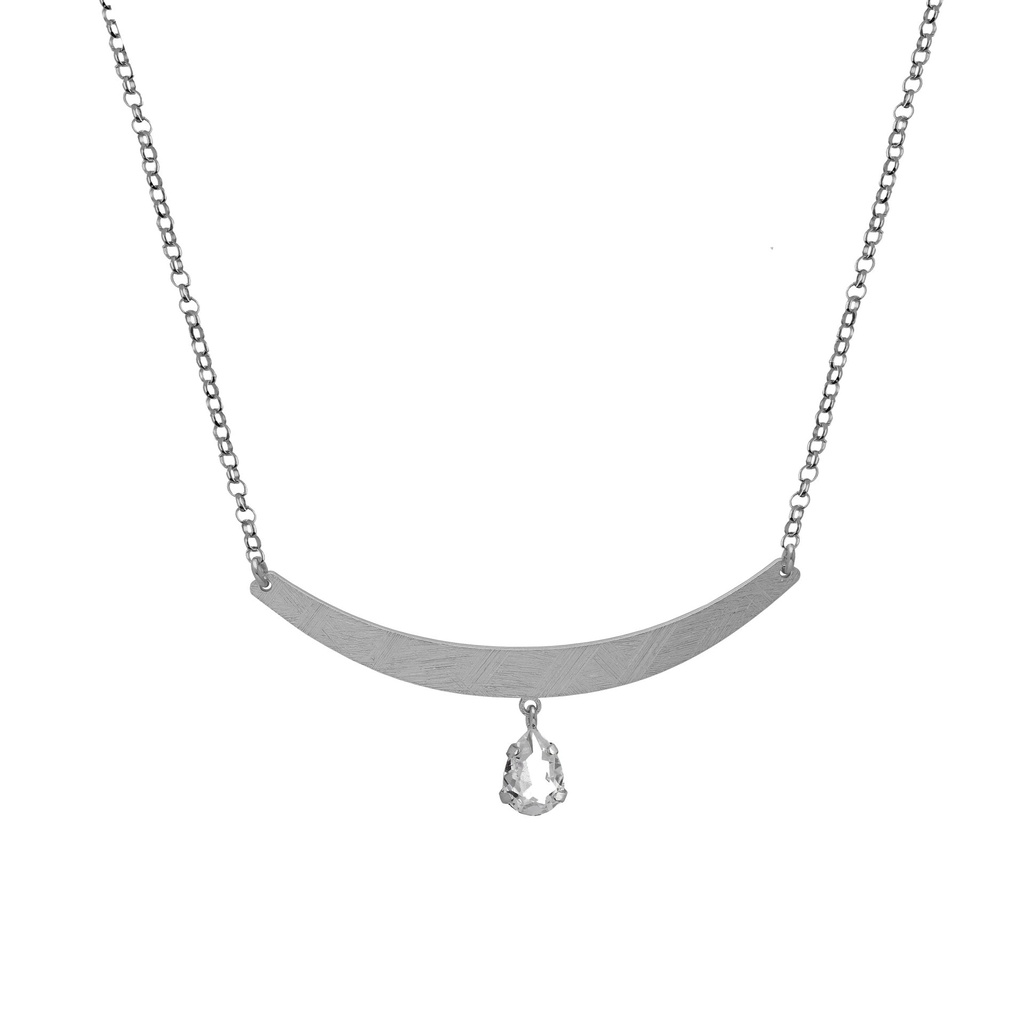 [A5018-07HG] Collar corto rígido lágrima cristal blanco en Plata baño Rodio de Noise