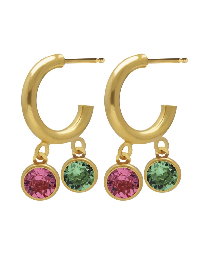 Pendientes aro Muá con cristal multicolor en plata baño oro