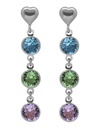 Pendientes largos Muá corazón con cristal multicolor en plata baño rodio