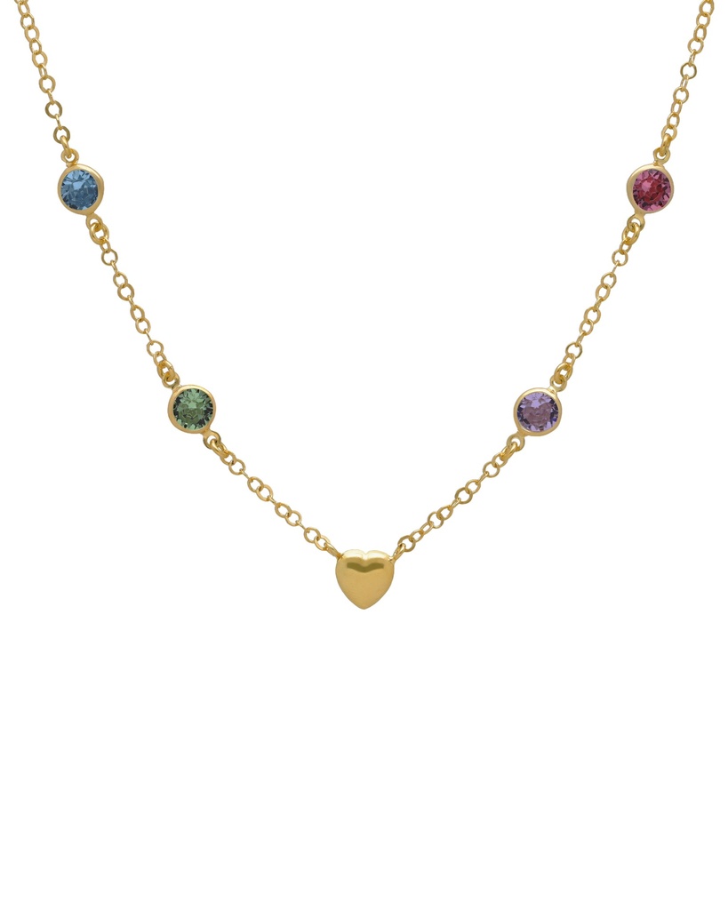 [A5609-MDG] Collar corto Muá corazón con cristal multicolor en plata (Baño de oro 18k)
