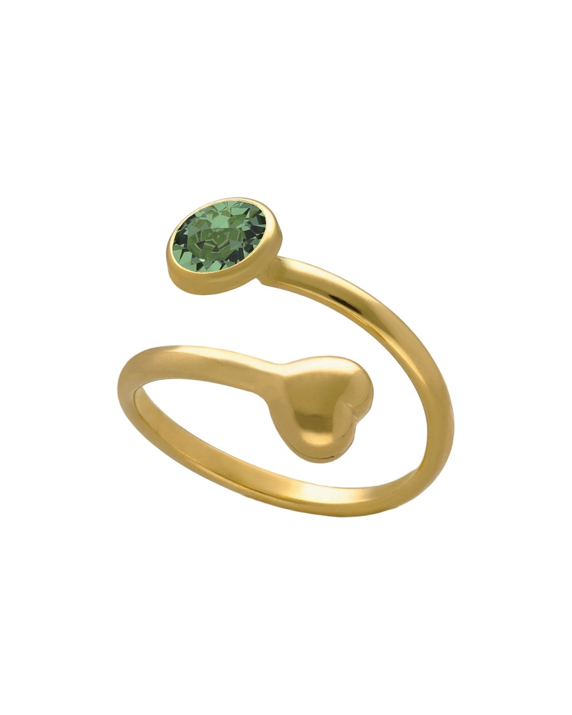 [A5611-14DA] Anillo ajustable Muá corazón con cristal en plata baño oro (Peridot)