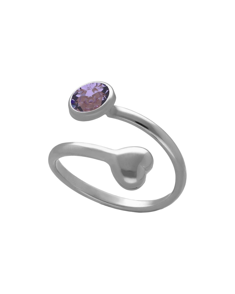 Anillo ajustable Muá corazón con cristal en plata baño rodio