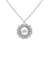 Collar corto Muá rosetón con perla y cristales riviere blanco en plata baño rodio