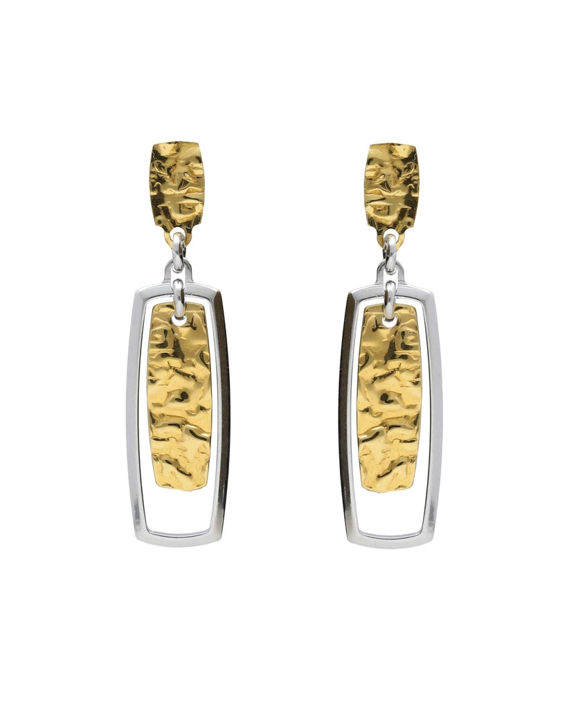 Pendientes largos Avenue rectángulo textura bicolor en Plata
