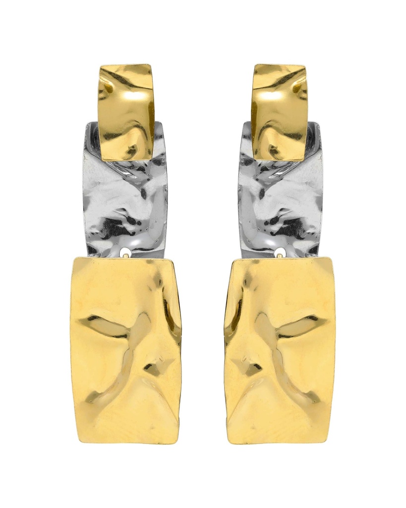 Pendientes largos Avenue rectángulo textura bicolor en Plata