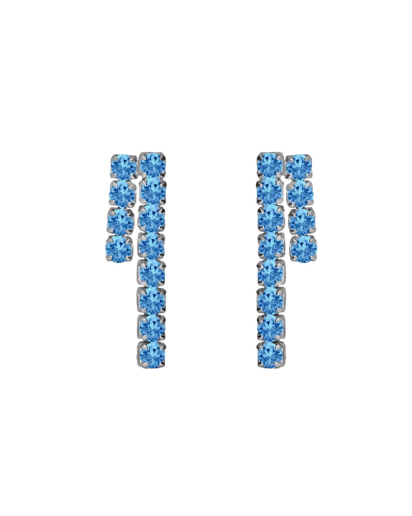 Pendientes cortos Eau con cristales riviere azul en Plata baño Rodio
