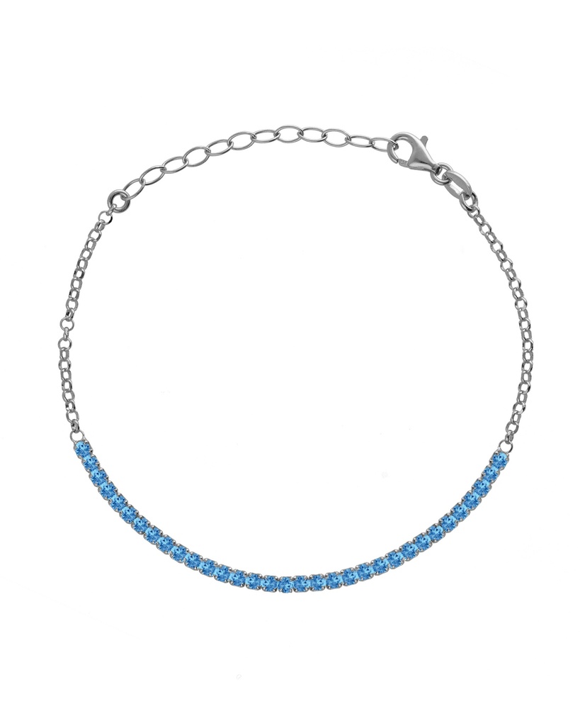Pulsera Eau con cristales riviere azul en Plata baño Rodio