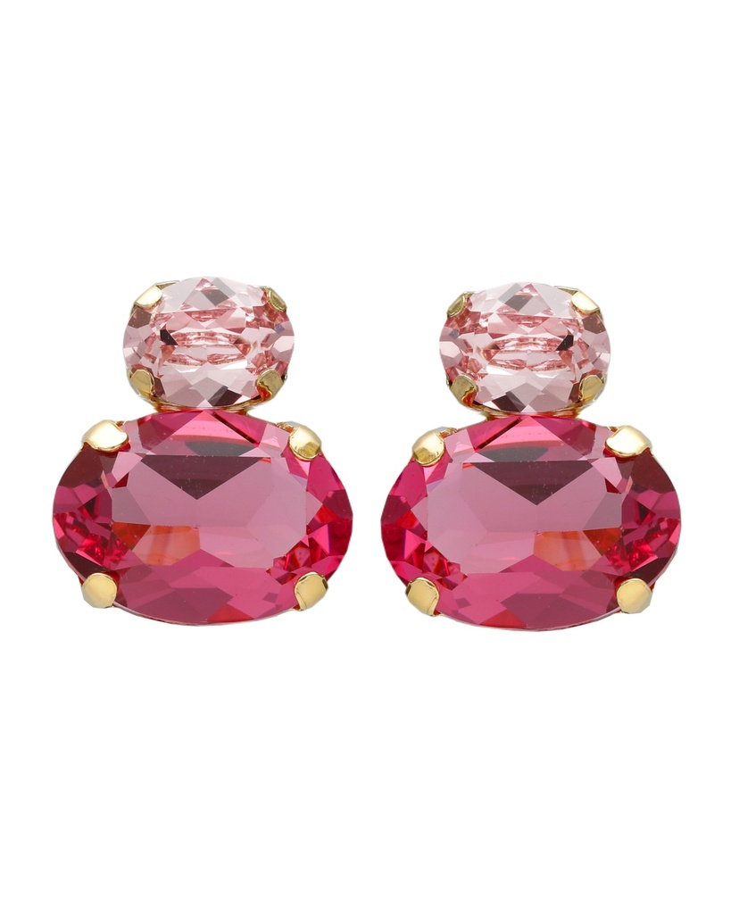 Pendientes botón Eau con cristal rosa en Plata baño Oro