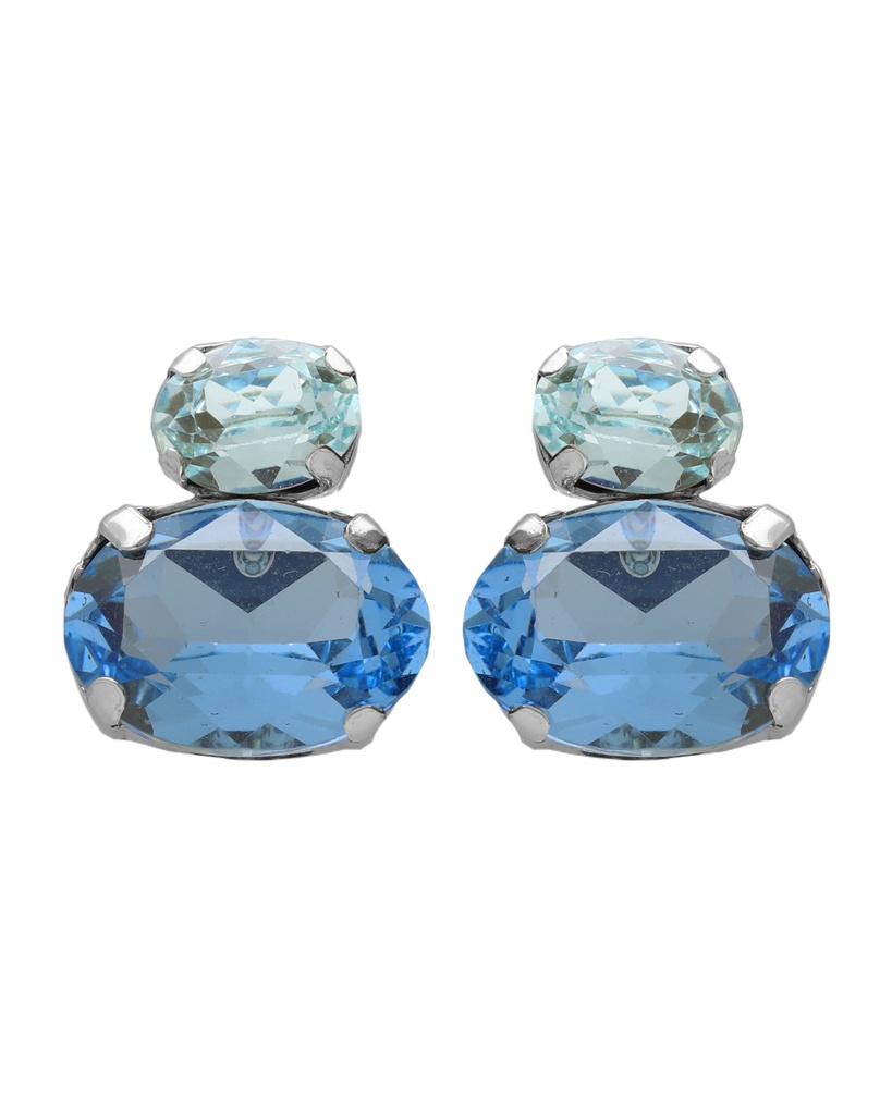 Pendientes botón Eau con cristal azul en Plata baño Rodio