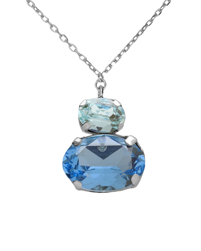Collar corto Eau con cristal azul en Plata baño Rodio