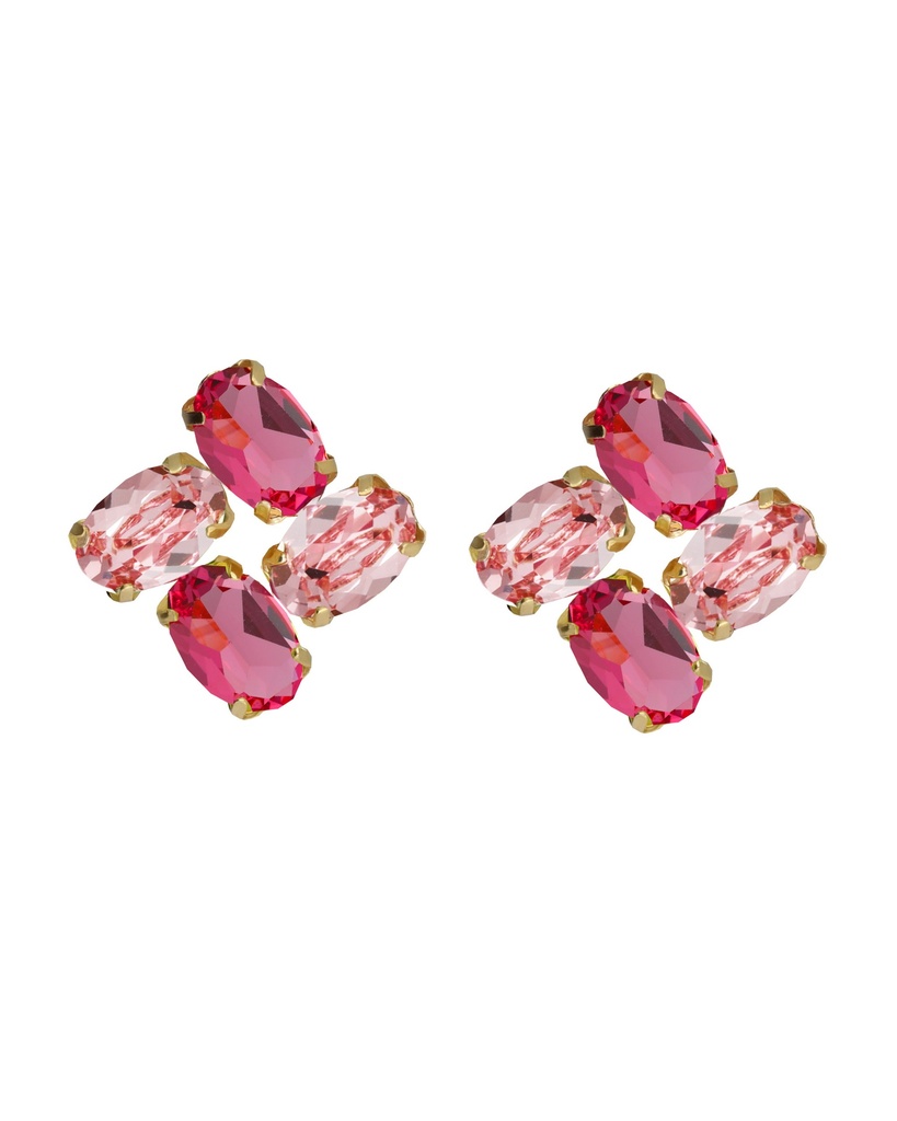 Pendientes cortos Eau con cristal rosa en Plata baño Oro