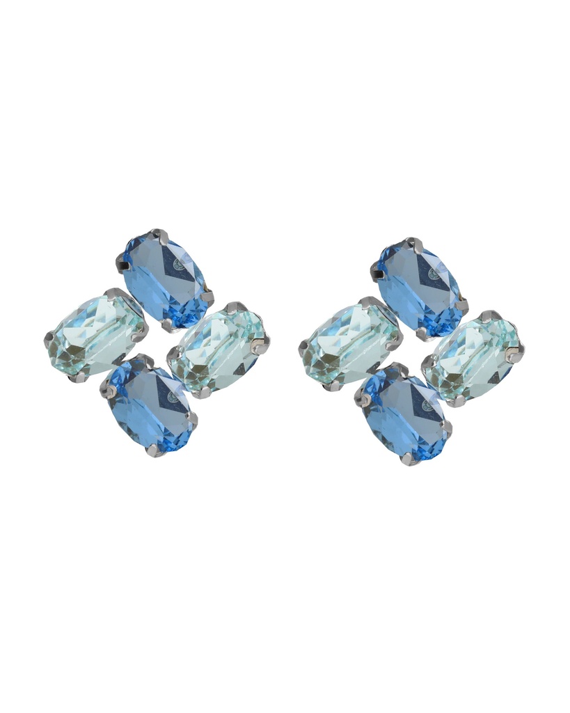 Pendientes cortos Eau con cristal azul en Plata baño Rodio