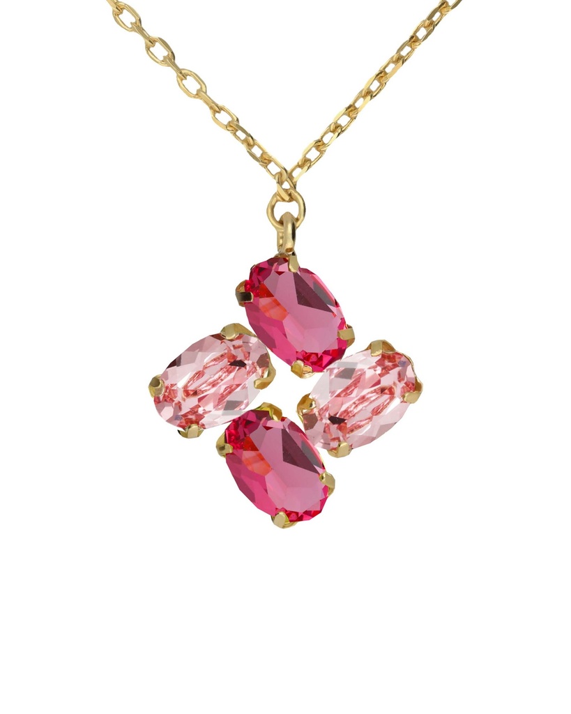 Collar corto Eau con cristal rosa en Plata baño Oro