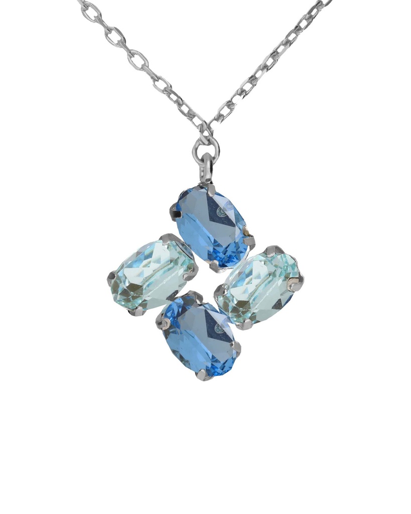 Collar corto Eau con cristal azul en Plata baño Rodio