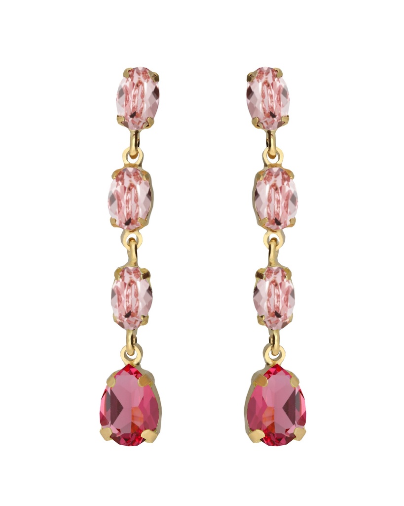 Pendientes largos Eau con cristal rosa en Plata baño Oro