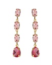 Pendientes largos Eau con cristal rosa en Plata baño Oro