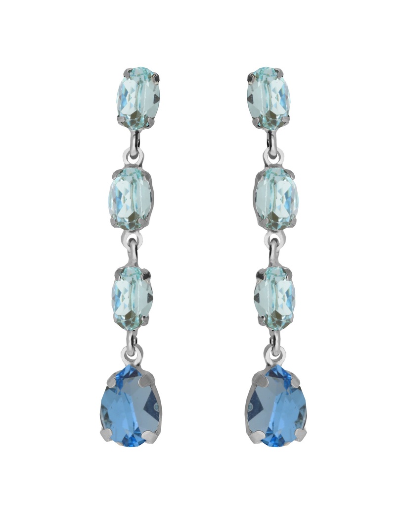 Pendientes largos Eau con cristal azul en Plata baño Rodio