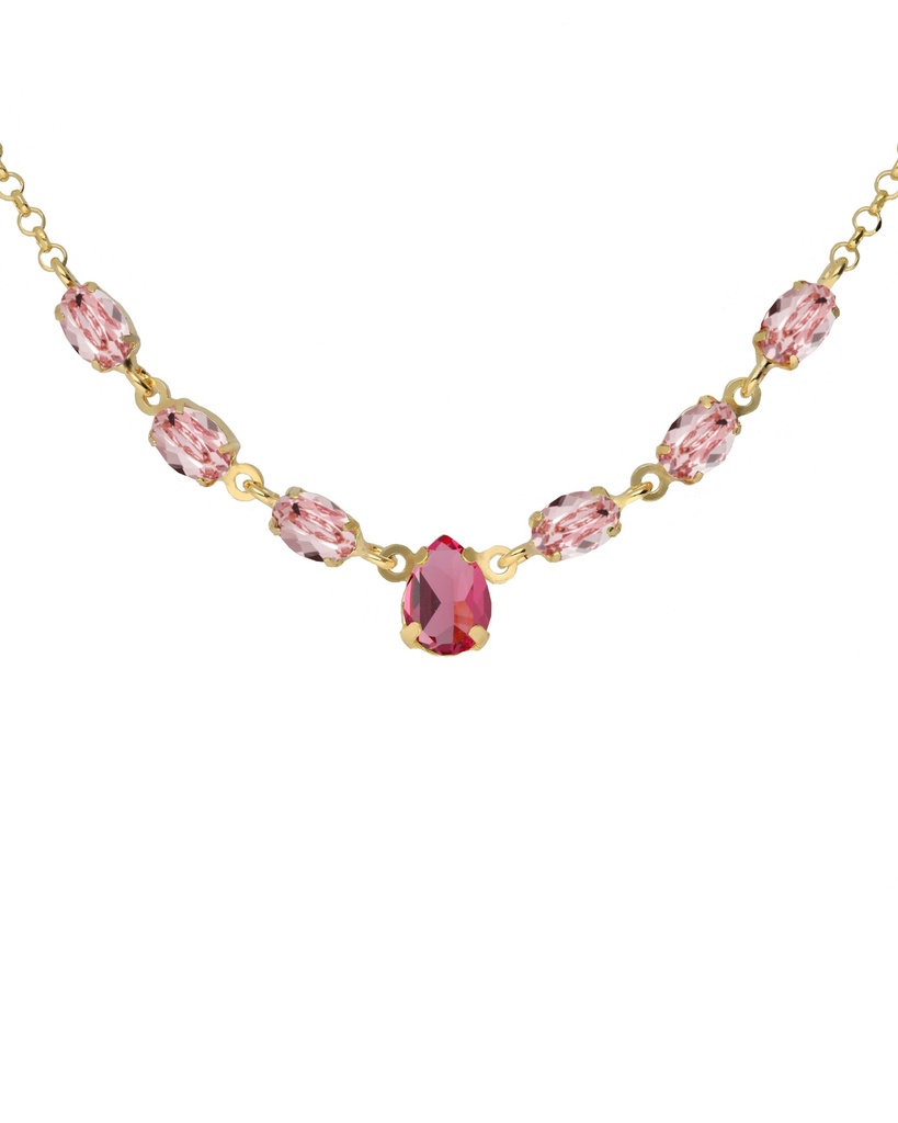 Collar corto Eau con cristal rosa en Plata baño Oro