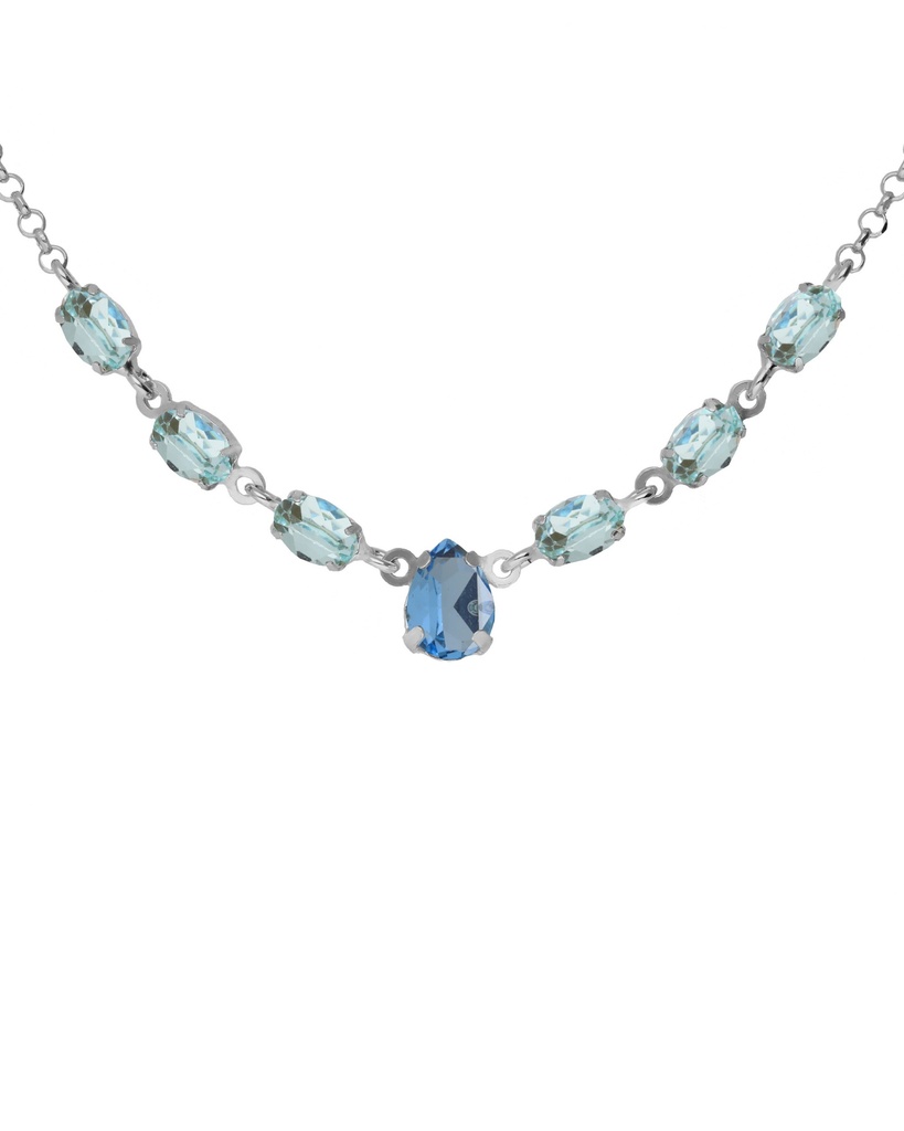 Collar corto Eau con cristal azul en Plata baño Rodio