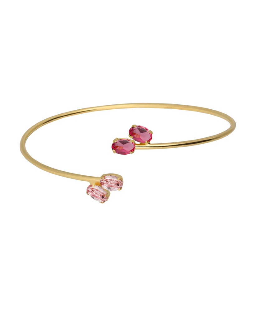 Brazalete Eau con cristal rosa en Plata baño Oro