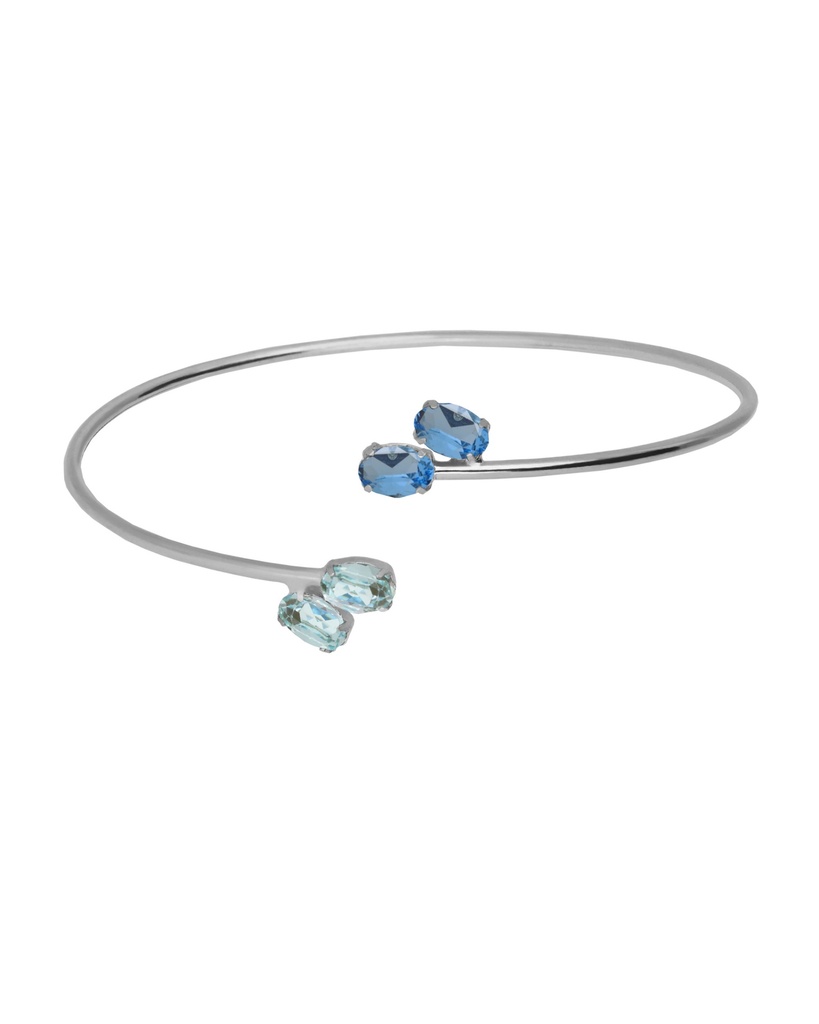 Brazalete Eau con cristal azul en Plata baño Rodio