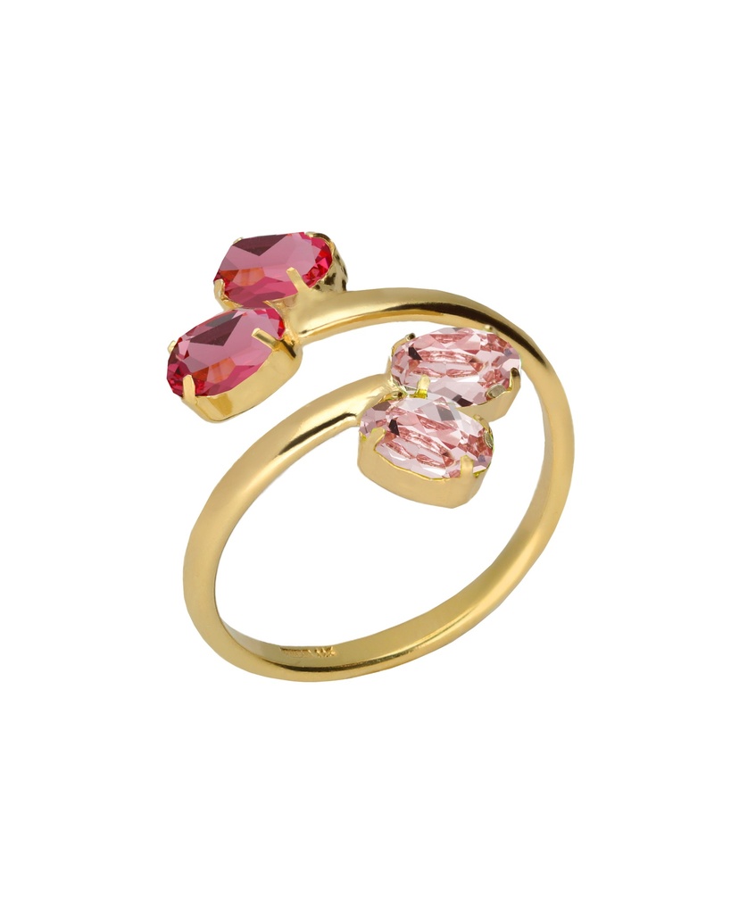 Anillo ajustable Eau con cristal rosa en Plata baño Oro